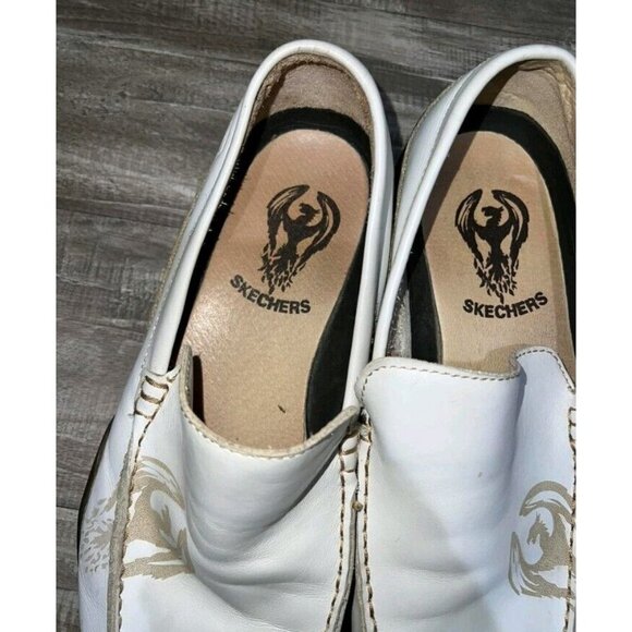 SKECHERS White Leather Dragon Slip On Driving Shoes Men Size 9.5 - Picture 4 of 7